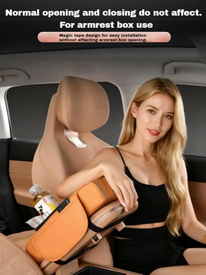AHFBF Multifunctional Pu Leather Car Armrest Box Mat, Armrest Box Pad for Car, Leather Car Armrest Box Pad with Cup Holders, Car Armrest Box Mat, 5-in-1 Car Center Console Cover (Coffee)