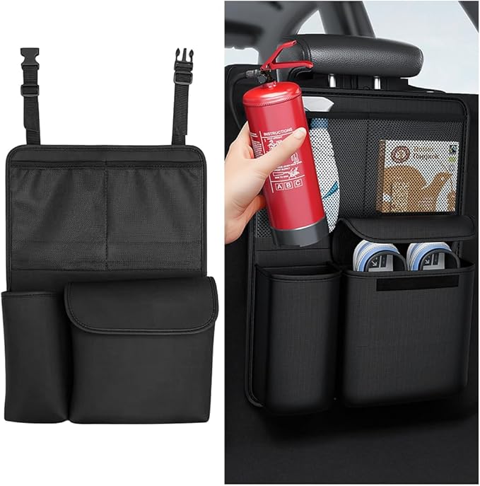 HZEL Car Trunk Organizer, Detachable Vehicle Backseat Storage Bag with 4 Compartments, Large Capacity Back Seat Organization Hanger with Lids, Space Saving Universal Automotive Accessories
