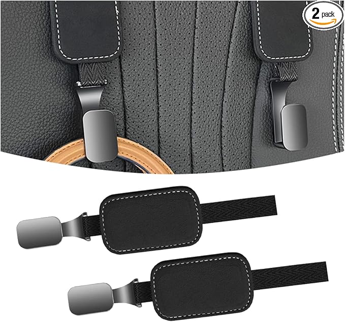 AUCELI Car Seat Headrest Suede Hook, 2 Pack Auto Seat Back Hooks, Suede Storage Organizer with Metal Hanger, Vehicle Backseat Hangers, Creative Interior Accessories for Hanging Grocery Purse (Black)
