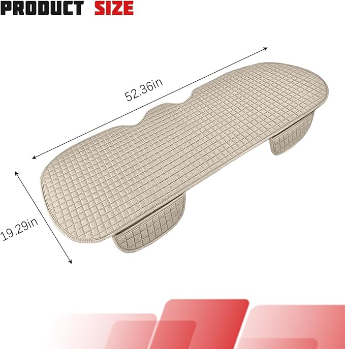 Car Back Seat Cover, Long Bottom Vehicle Rear Seat Protector with Storage Pockets, Breathable Linen Automotive Backseat Bench Cushion Pad Accessories, Universal for SUV Trucks (Beige)