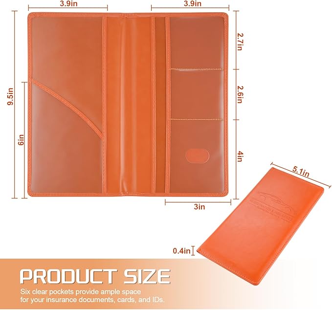 JUSTTOP 1Pack Car Registration and Insurance Holder,Car Document Holder for Cards License with Magnetic Shut,Vehicle Glove Box Car Organizer for Documents, Cards, License(Orange)