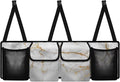 Car Trunk Organizer, White Marble Large Capacity Auto Backseat Hanging Storage Bag with Adjustable Strap & 4 Pockets, Space Saving Car Back Seat Cargo Bag, Car Interior Accessories