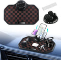 NHHEO Car Anti Slip Mat Dashboard Tray Decorations Sticky Pad Multi Functional Thickened and Widened Washable with 360° Rotating Universal Phone Pad Holder+Number Plate(Black&Brown)