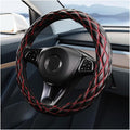 Car Steering Wheel Cover, 15" Soft Rubber Foldable Vehicle Steering Wheel Protector with Anti-Slip Lining, Automobile Interior Decoration Accessories, Universal for Most Vehicles (Black/Red)