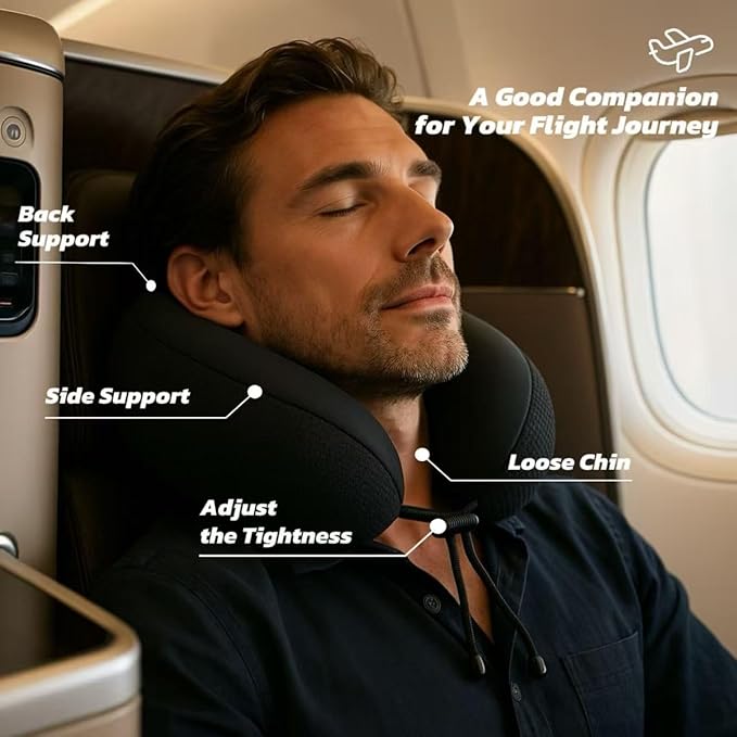 Travel Pillow for Airplane with Cooling Ice Silk & Waffle Cover, Soft Memory Foam U-Shaped Neck Support, Washable & Travel-Friendly for Car, Office & Camping(Pink)
