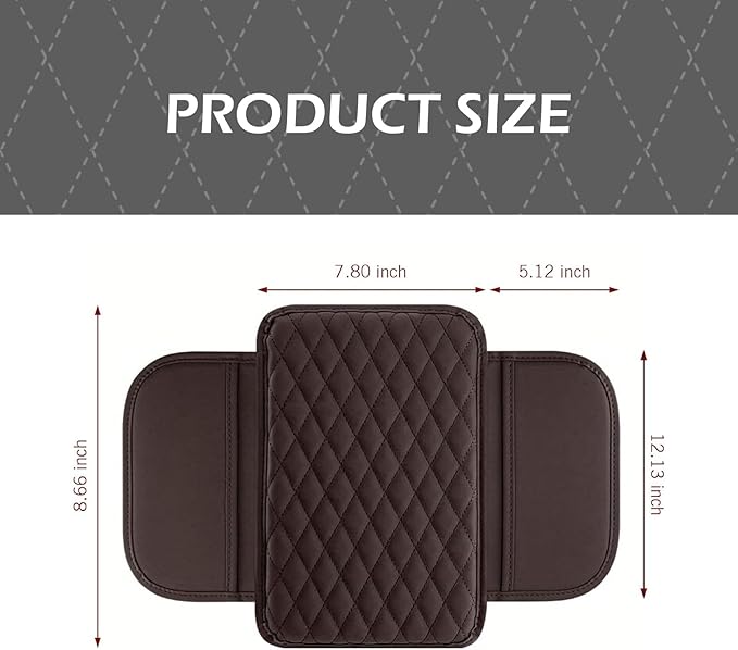 Center Console Cover, Microfiber Leather Arm Rest Cover Cushion with 2 Storage Bags, Middle Console Protective Cover, Car Accessories for Women, Universal for Trucks, Cars, SUVs (Brown)