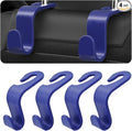 4PCS Car Back Seat Headrest Hooks, Rear Car Seat Storage Headrest Hanger Holder Hooks Organizer, Universal Auto Interior Accessories for Bag Purse Handbag Cloth Coats Grocery (Blue)