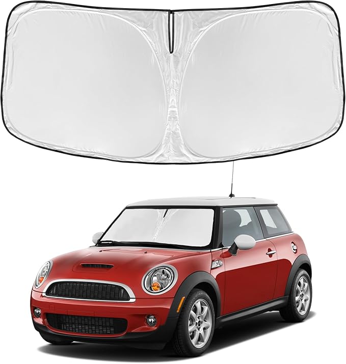 for Mini Cooper F55 2015-2024 2025 Windshield Sun Shade - 4 Layers Car Sunshades for Front Windows Shade Cover Custom Fit F55 Sun Visor 240T Retractable Shade Blocks UV Rays Car Accessories