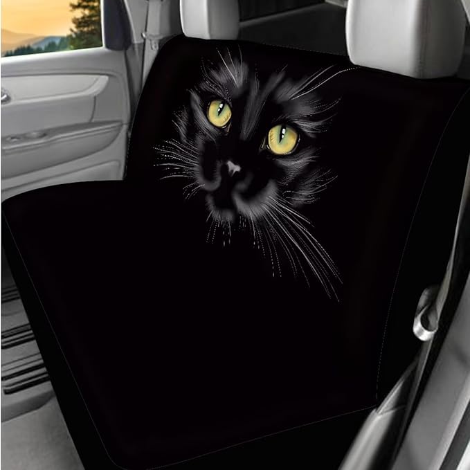 Dngkaoje Black Cat Car Seat Covers Full Set 13 Pcs Auto Seat Accessories with Animals Cat Print Hanging Trash Bag,Seatbelt Shoulder Pads,Universal Auto Front and Rear Split Bench Seat Covers Set