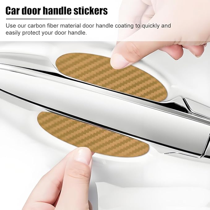 Car Door Handle Cup Scratch Protector, 4PCS 3D Carbon Fiber Vehicle Handle Bowl Sticker, Automotive Exterior Door Cup Protection Decal, Universal for SUV Caravan Automobile (Gold)