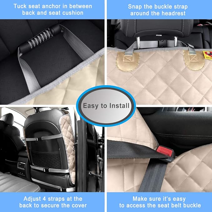 Bark Lover Deluxe Dog Seat Cover for Front Seat-More Durable Waterproof Front Seat Protector, High Heat Resistant and Nonslip Front Seat Cover for Dogs Kids, Universal Size (Beige)