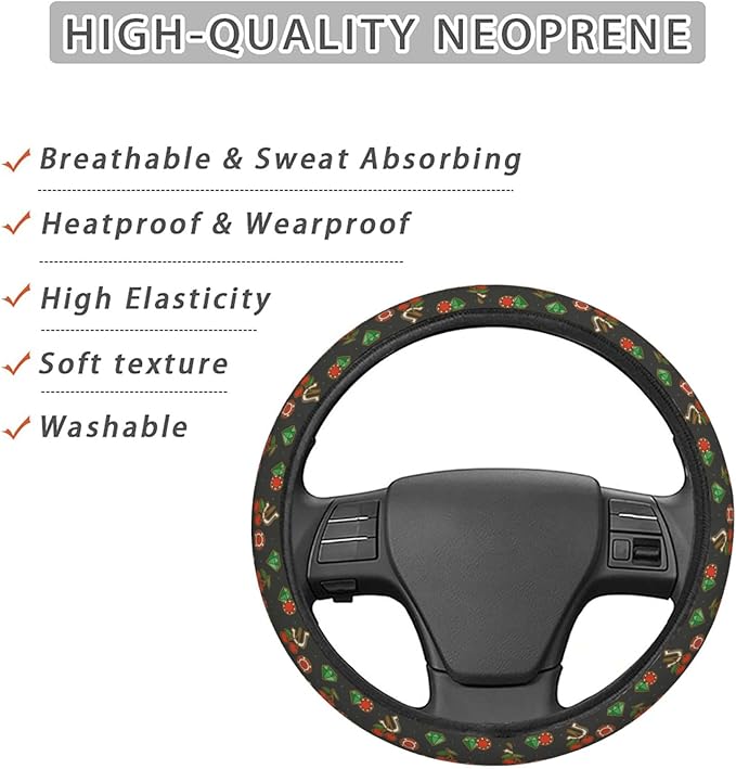 FeHuew Dice Diamond Cherry Steering Wheel Cover for Women, Girls 15 inch Universal Auto Car Anti Slip Wrap Steering Wheel Covers Fit for Vehicles, Truck, SUV