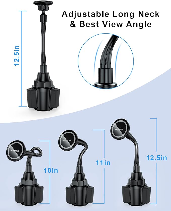 SUPERONE for MagSafe Car Cup Holder Phone Mount, [20 Strongest Magnets] Adjustable Gooseneck Cup Phone Holder for Car Compatible with iPhone 17 16 15 14 13 12 Series MagSafe Case & All Phone