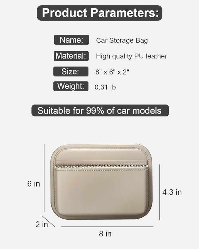 ZQLYCSK Driver's Car Storage Bag, Small Car Side Pocket Organizer for Car Seats, Doors and Consoles, PU Leather (Beige)