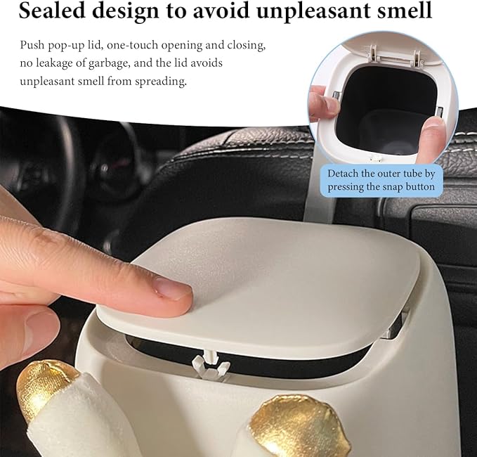 Car Trash Can Bin with Lid, Leakproof Cute Cartoon Style Hanging Car Flip Lid Trash Can, Detachable Garbage Bin Organizer Storage for Car Truck SUV Sedan, Car Accessories (Smile Cloud)