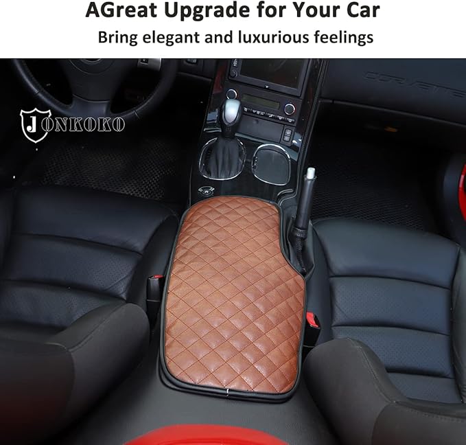 Car Center Console Pad for Chevrolet Corvette C6 2005-2013 Car Armrest Cover Leather Cushion Waterproof Auto Armrest Seat Box Protector Accessories (Leather) (Brown)