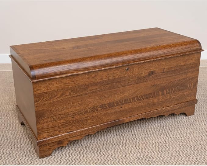 Rustic Red Door Co. Cedar Hope Chest with Waterfall Top, Amish Made Wooden Storage Trunk Box for Bedroom, Blanket, Clothes, Anti-Slam Hinges and Lock, 46", Rustic Quartersawn Oak Wood, Asbury Stain