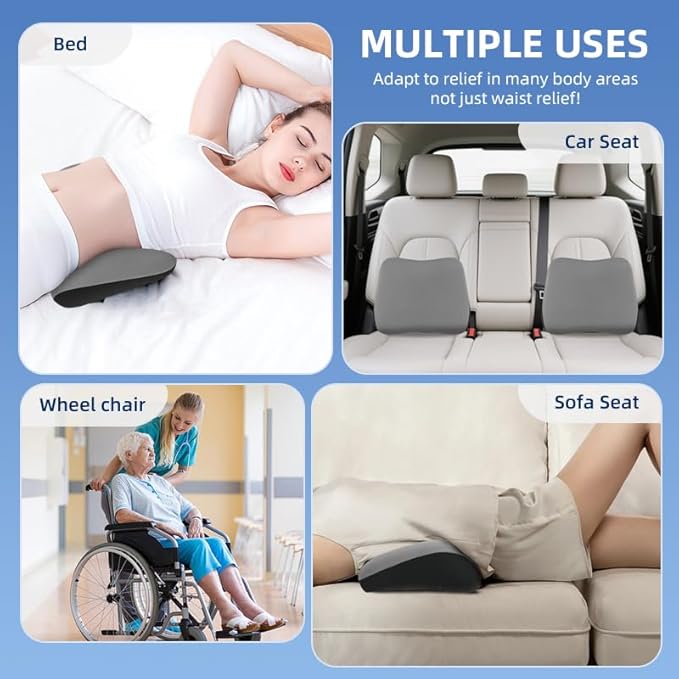 Panduo Lumbar Support Pillow for Office Chair, Memory Foam Lumbar Pillow for Lower Back Pain Relief - Black (xiaoyaokaoGrey)