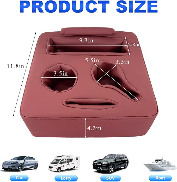 Kewucn Car Back Seat Organizer - Leather Couch Tray, Waterproof Auto Organizer, Universal for Car, RV, Sofa, Bed - Wine Red