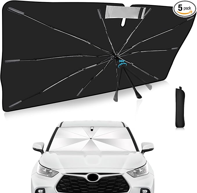 2025 Upgrade Windshield Sun Shade Umbrella Custom Fit for Toyota Highlander 2020-2025 Foldable UV Protection Car Cover, Emergency Rain Shield & Dashboard Protector - Durable Auto Accessory
