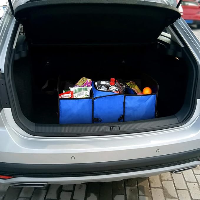 Trunk Organizer, Large Capacity Cargo Storage with Insulation Cooler, Foldable for Cars, Vehicles, SUVs, Trucks, Automotive Interior Organizer (Blue)