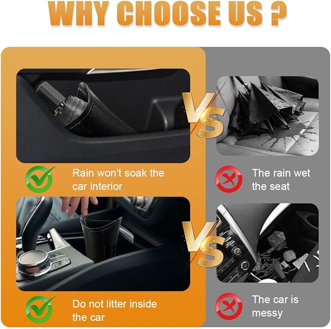 Car Umbrella Storage Bucket, Waterproof & Leakproof Auto Front Back Seat Door Umbrella Storage Hanging Holder, Portable Vehicle Center Console Armrest Trash Can for Home, Office(Black)