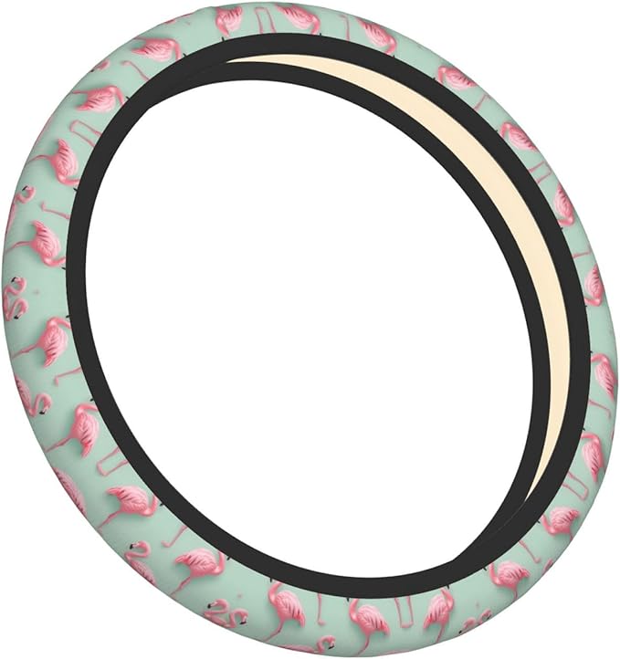 Tropical Flamingoes Neoprene Steering Wheel Covers Women Men Car Accessories, Universal 15 Inch Fit Auto, Suvs, Truck