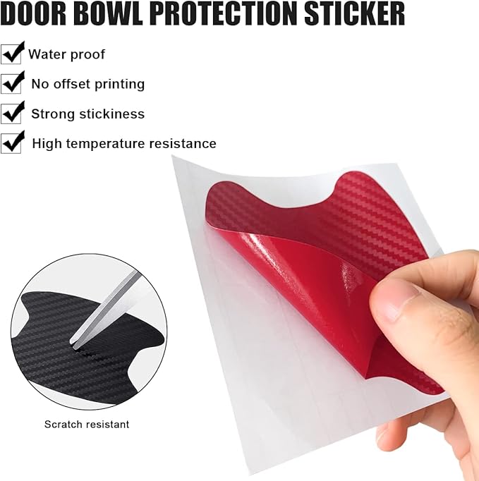 4PCS Car Handle Cup Stickers, Carbon Fiber Scratch Auto Door Protective Film, Non-Marking Bowl Protector, Universal Paint Cover Guard for Most Cars, SUV, Van (Wine Red)