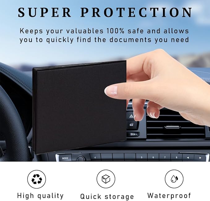 4 PCS Car Registration and Insurance Holder, 10.6''×4.8'' Essential Auto Card Glove Box Organizer with Closure, Vehicle Interior Accessories Perfect for Documents, Cards