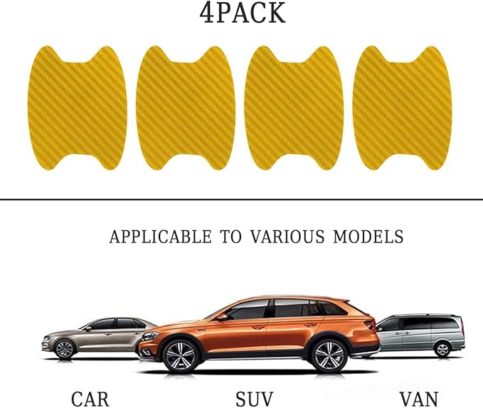 XINLIYA 4PCS Car Door Handle Protector Sticker, Universal Carbon Fiber Anti-Scratches Auto Door Handle Protective Film, Car Door Side Paint Cover Guard Stickers Fit for Most Car Handles (Gold)
