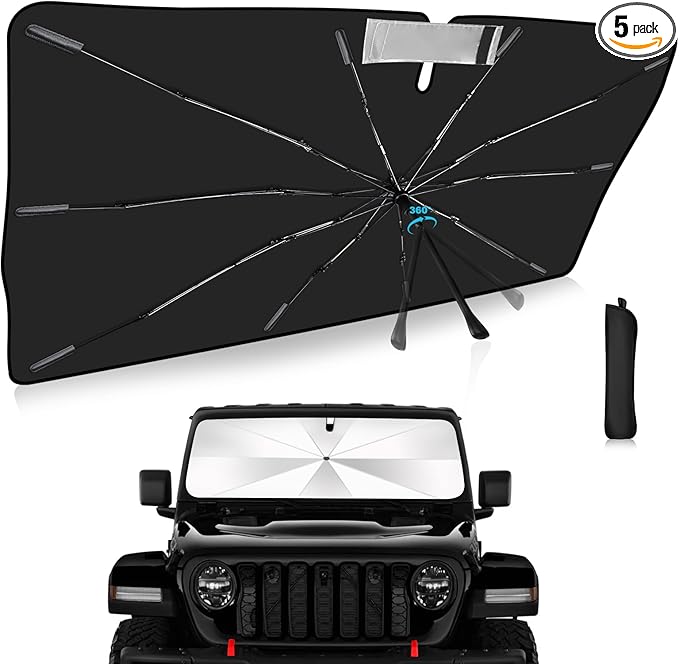 2025 Upgrade Windshield Sun Shade Umbrella Custom Fit for Jeep Gladiator(JT) 2020-2025 Foldable UV Protection Car Cover, Emergency Rain Shield & Dashboard Protector - Durable Auto Accessory