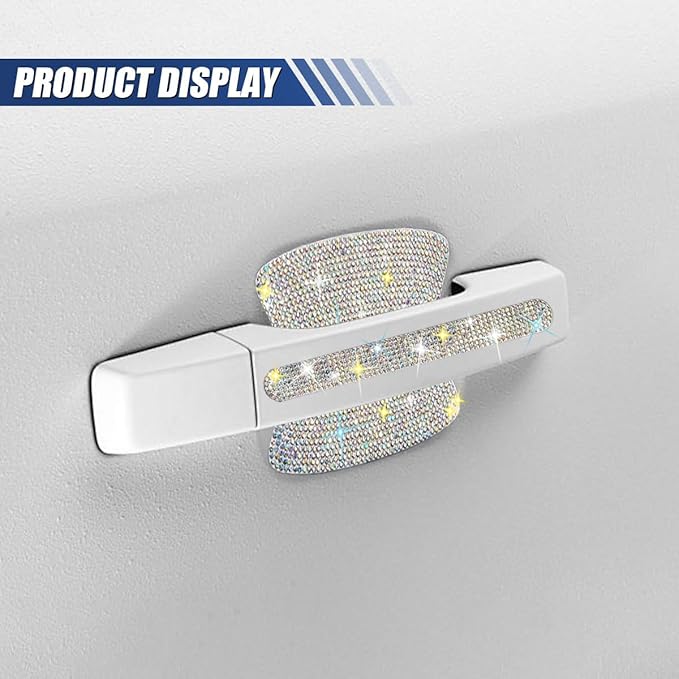 10PCS Bling Car Door Handle Protector, Crystal Rhinestone Anti-Scratch Car Bowl Decoration Sticker Decal, Universal Auto Exterior Door Protective Covers Accessories for Women (Colorful)