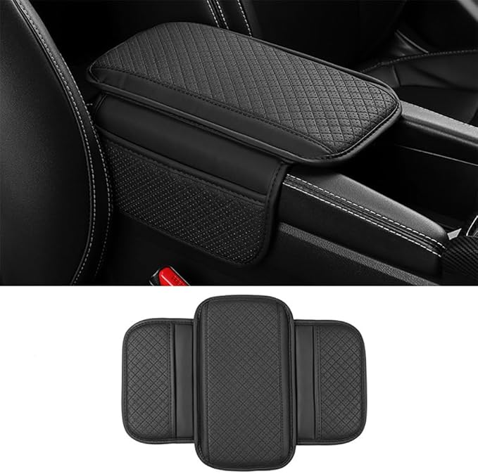 Cxtiy Upgraded Car Center Console Cover,Microfiber Leather Car Armrest Cover Cushion with 2 Storage Bags,Universal Car Armrest Storage Box Car Interior Accessories for Most Vehicles (Black)