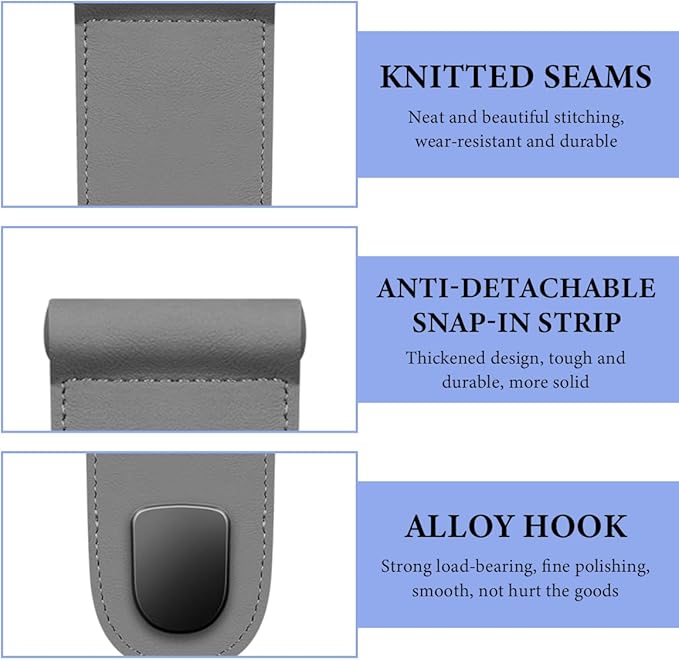 Car Co-Pilot Glovebox Hooks, Anti-Scratch Leather Hanger Auto Glove Box Front Seat Hook, Universal Vehicle Glove Box Organizer Hanger for Hanging Handbag Purse Umbrella (Gray, Single Hook)