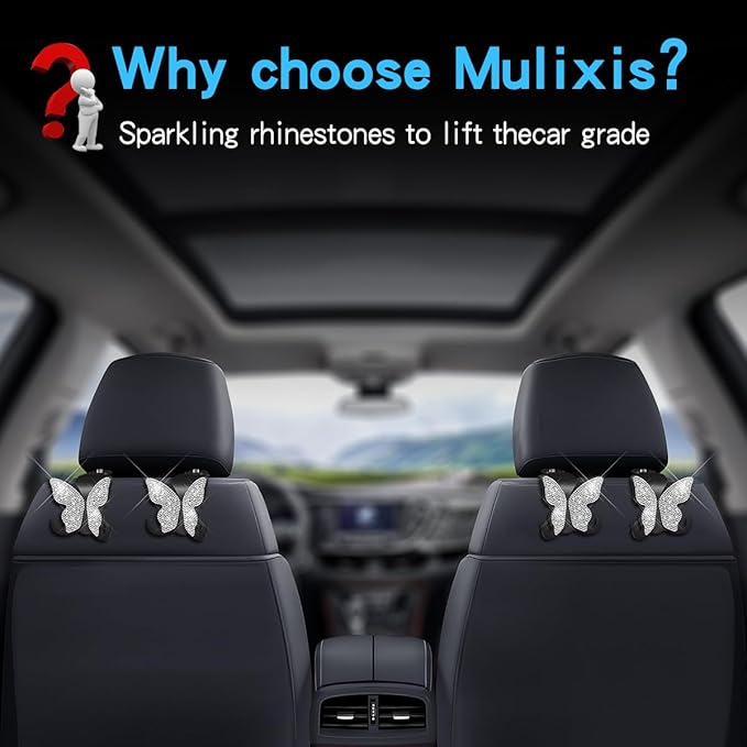 2 Pack Butterfly Bling Car Seat Headrest Hooks for Purses and Bags Aesthetic Design Car Hooks Rhinestones Hanger for Car Back Seat Organizer Storage Hook Bling Black Car Accessories for Women