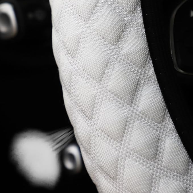 zipelo Elastic Stretch Steering Wheel Cover, Microfiber Breathable Ice Silk, Universal 15 Inch Anti-Slip Car Steering Wheel Protector, Warm in Winter and Cool in Summer, for Men and Women (White)