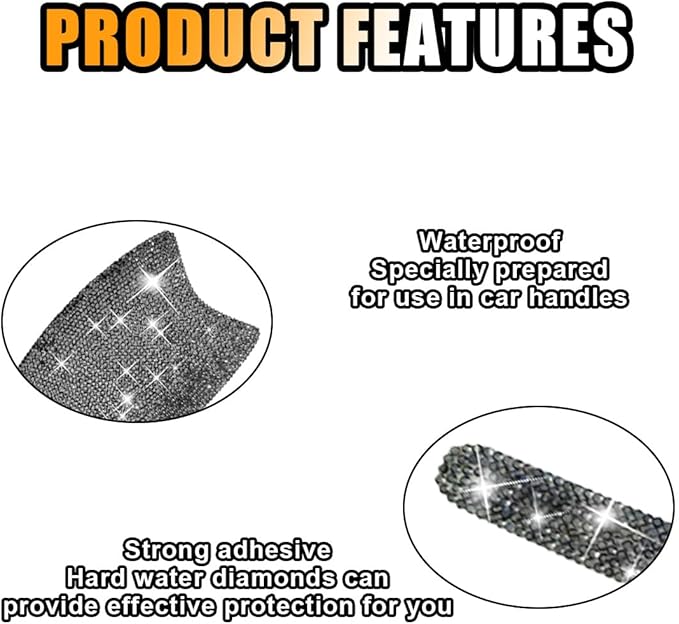 10PCS Bling Car Door Handle Anti-Scratch Sticker, Bling Car Door Handle Sticker, Universal Car Doors Handles Protective Cover, Shiny Rhinestone Auto Decor Accessories for Women (Glossy Black)