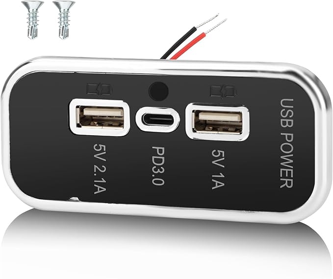 3 Ports 12V RV USB Outlet 45.5W, Gibbab PD3.0 Type-C Quick Charge & Dual USB A Port 3.1A Panel Wall Mount, Automotive Car Socket Charger Adapter for RV Marine Boat Bus ATV Motorcycle Truck