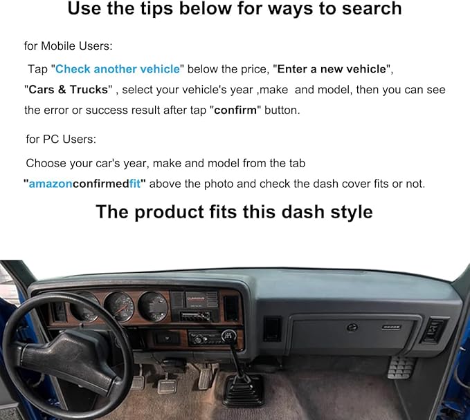 Yiz Dash Cover Mat Custom Fit for Dodge Ramcharger D/W Series Power Ram Wagon Pickup Truck/Plymouth Trailduster Trail Duster Dashboard Cover Pad Carpet (Black) J188