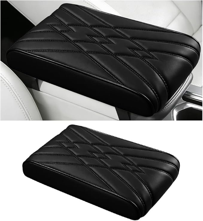 Car Center Console Cover, Memory Foam Leather Soft Breathable Armrest Seat Storage Box Protector Pad, Automotive Interior Middle Console Cushion Cover, Universal for Truck SUV Van (Black)