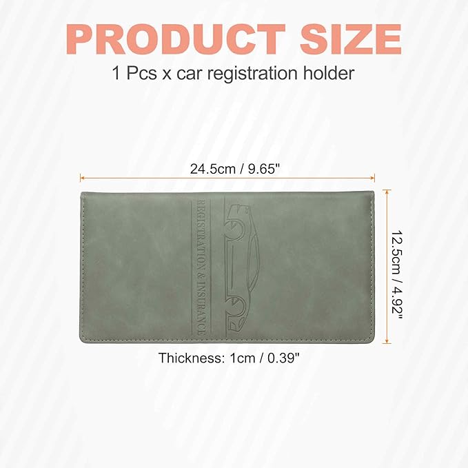 HARFINGTON Car Registration and Insurance Holder 9.65" x 4.92" PU Leather Vehicle Glove Box Organizer Storage Accessories Men Women Car ID Holder for License ID Card Bank Card, Gray