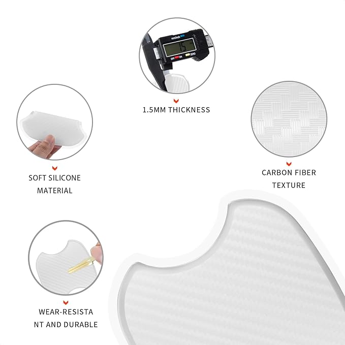 TANGSEN 4Pcs Universal 3D Carbon Fiber Texture Automotive Door Cup Handle Recess Paint Protector Cover Scratch Non-Marking Silicone Personalize Pad Sticker (White Translucent, M)