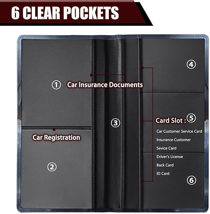 Car Document Holder with Magnetic Shut, Car Registration and Insurance Card Holder, Vehicle Glove Box Organizer Documents, Driver License, Auto Paperwork Organizer Wallet, Black Dragon In The Storm
