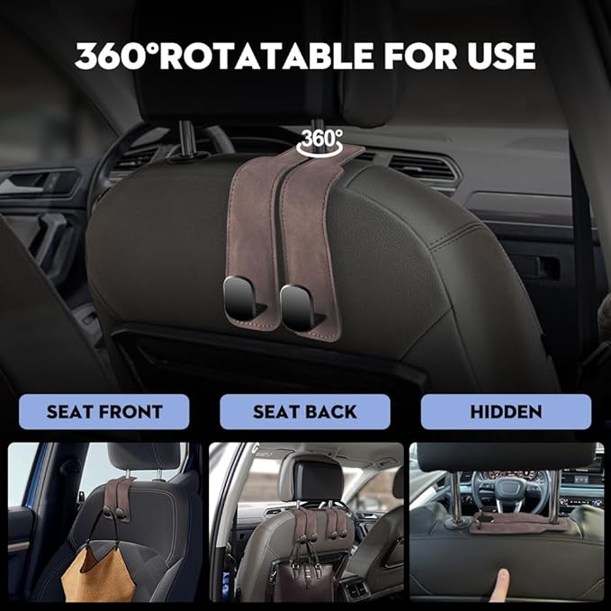 NHHEO Car Hook for Headrest Co-Pilot Glovebox 4 Pcs Universal Vehicle Bag Umbrella Handbag Coat Hooks(Gray)