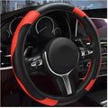Elastic Car Steering Wheel Cover, Microfiber Leather Carbon Fiber Vehicle Steering Wheel Protector, Steering Wheel Cover with Anti-Slip Lining, Black+Red Interior Accessory