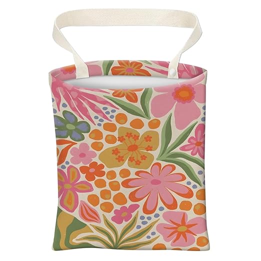Car Trash Can, Cute Car Trash Bag, Hanging Car Organizer and Storage Bag, Trash Bin for Car Accessories, Vehicle, Travelling, Camping Cute Pink Flowers