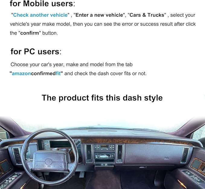 Dash Cover Mat Custom Fit for Cadillac Fleetwood Dashboard Pad Carpet Protector K305 (Maroon)