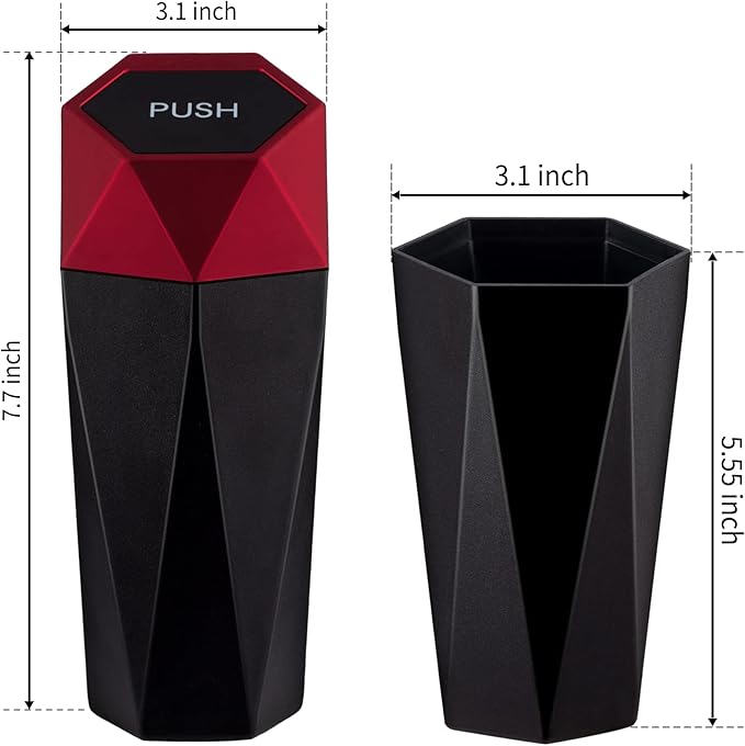 JUSTTOP Car Trash Can with Lid, Mini Diamond Design Portable Trash Can, Plastic Material and Multipurpose Organizers for Car,Home,Office(Red)
