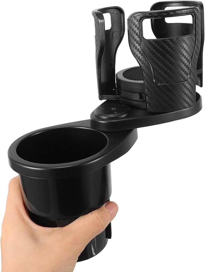 Car Cup Holder Expander 2-in-1 Rotating Drink Holder with Food Tray Multifunctional Attachment for Water Bottles in Vehicles