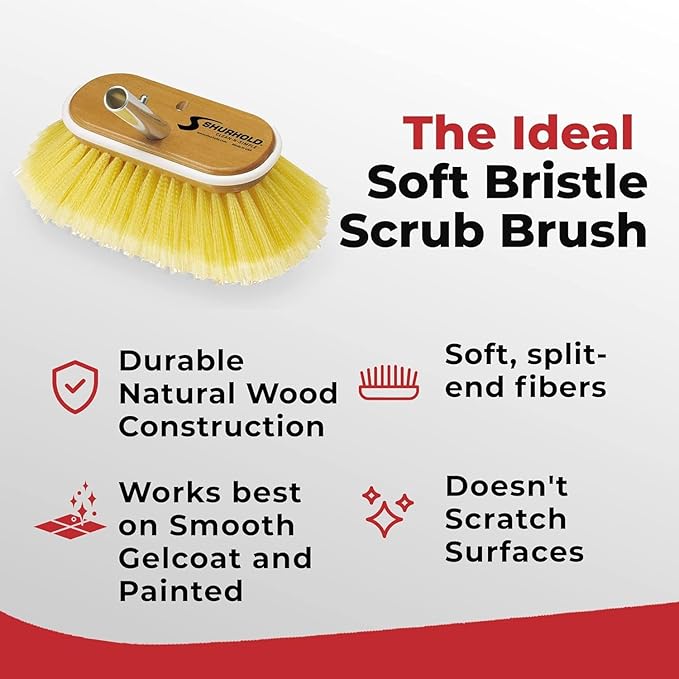 Shurhold Classic 6" Soft Bristle Boat Deck Brush, Safe for Use on Gelcoat, Fiberglass and Painted Surfaces, Attachable to Any Handle